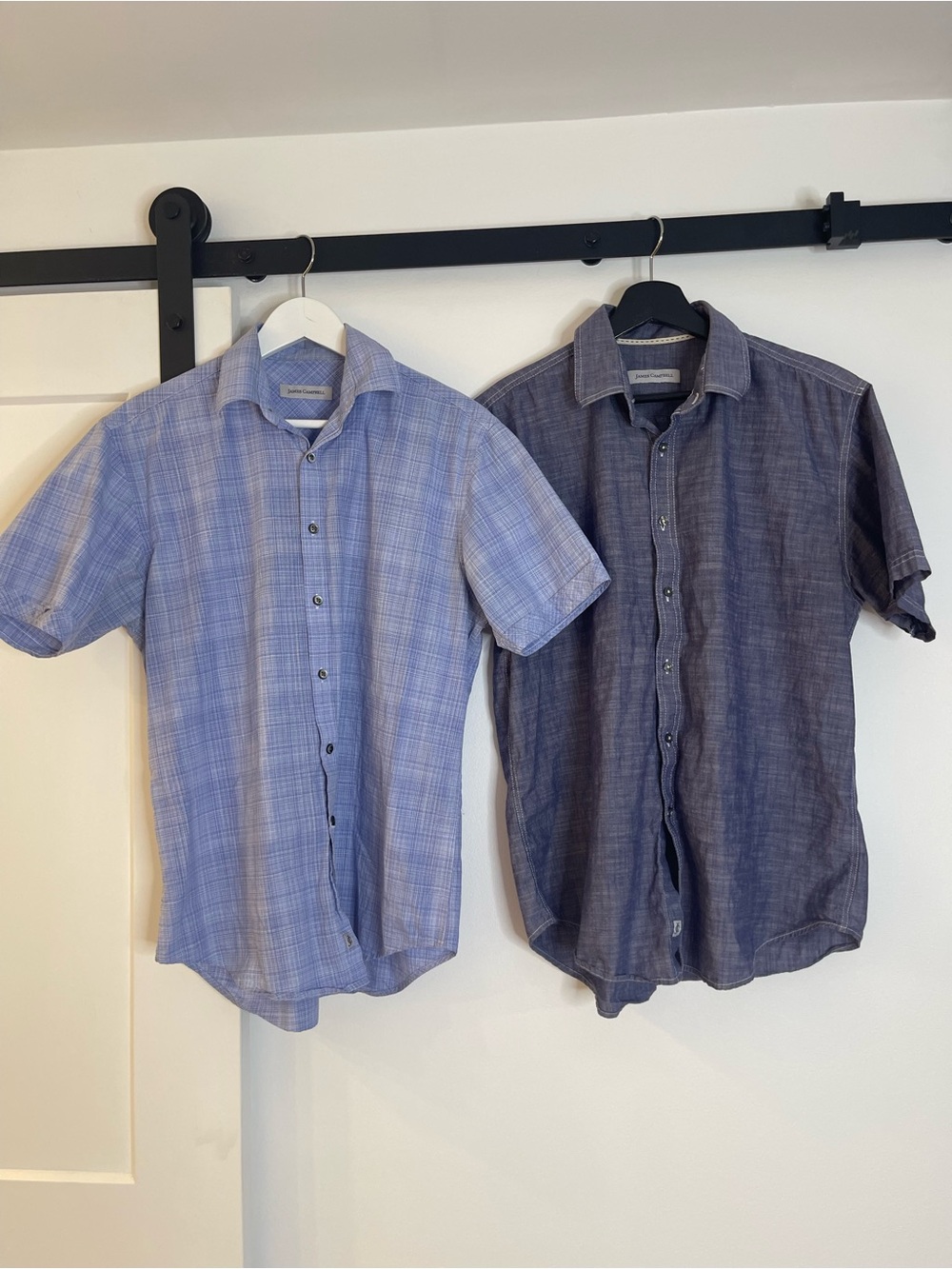 James Campbell Light Blue & Navy Short-Sleeve Button-Down Shirts Size L Duo
